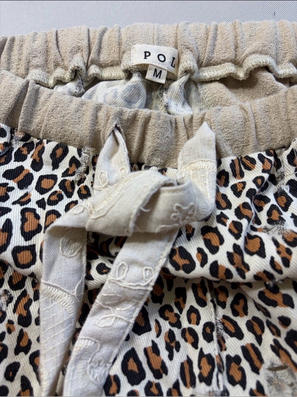 POL NWT Jacquard Leopard Print Patchwork Distressed Jogger Brown Cream Black - Picture 3 of 16